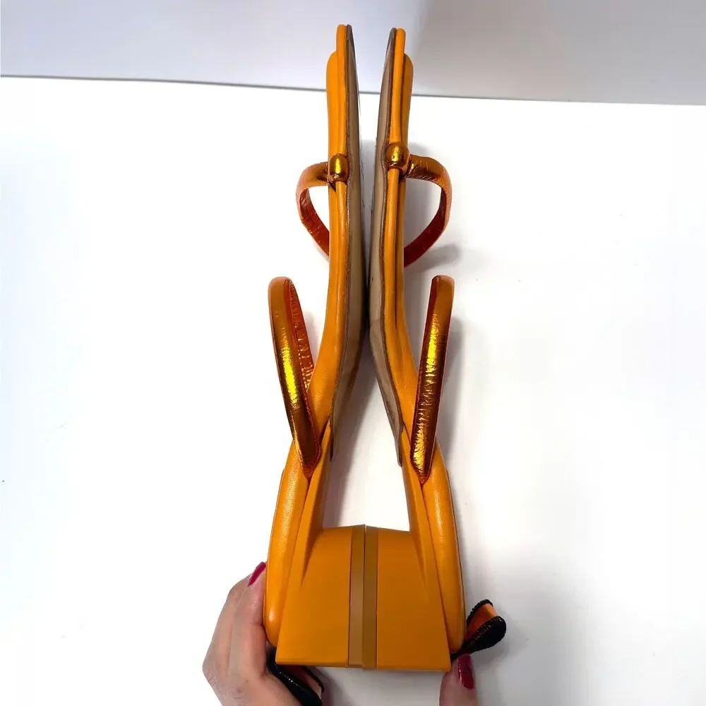 MIISTA NWOT Rejjie Metallic Square Toe Sandals in Orange Size 39/8.5